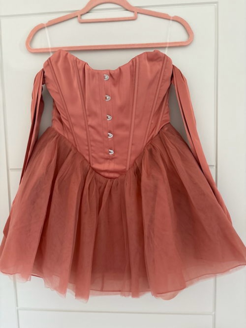 🌺 OH POLLY Reine Corset Tulle Mini Dress in Terracotta. Size US 2. Great Cond!! - Picture 12 of 12